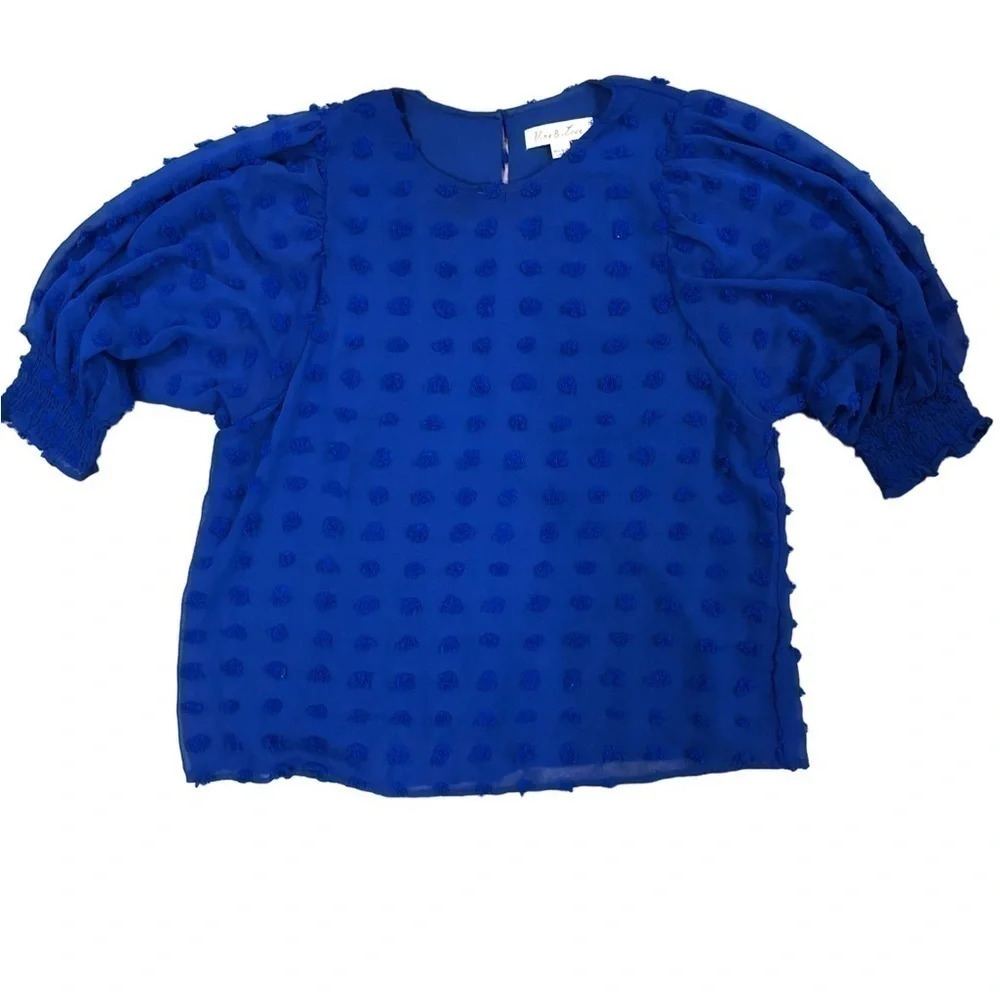 Vine & Love Swiss Dot 3/4 Sleeve Royal Blue Top Women’s Large NWOT‎